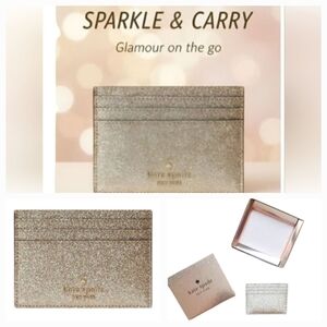 Brand New"Kate Spade New York"Gold Glitter Small Slim Leather Credit Card Holder